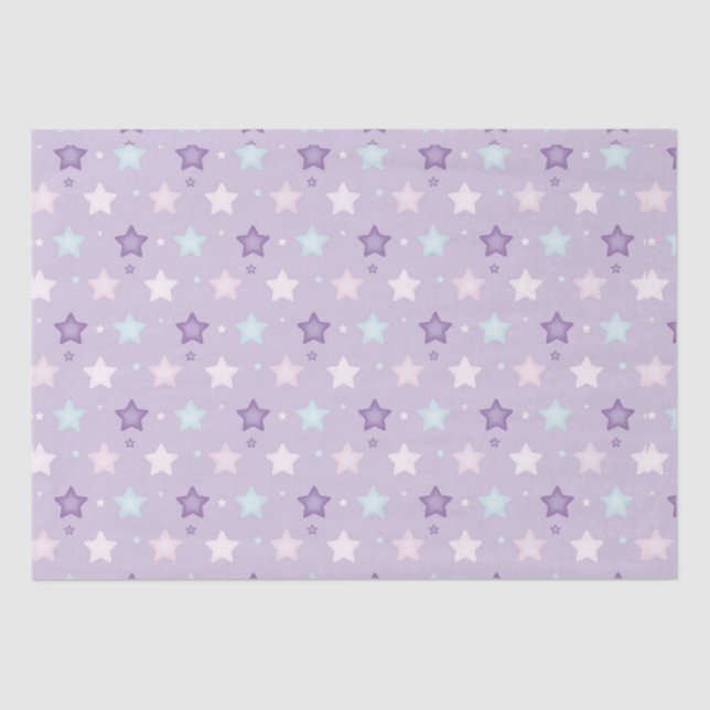 Papier Mousseline Étoiles multicolores pastel violet (Recto)