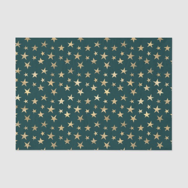 Papier Mousseline Étoiles sarcelle et or (Recto)