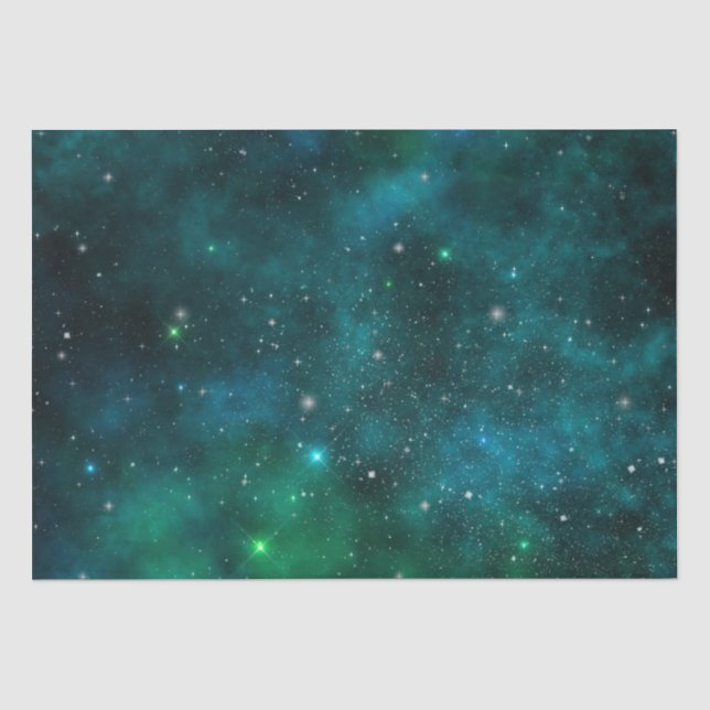 Papier Mousseline Étoiles scintillantes sur fond d'espace vert foncé (Recto)