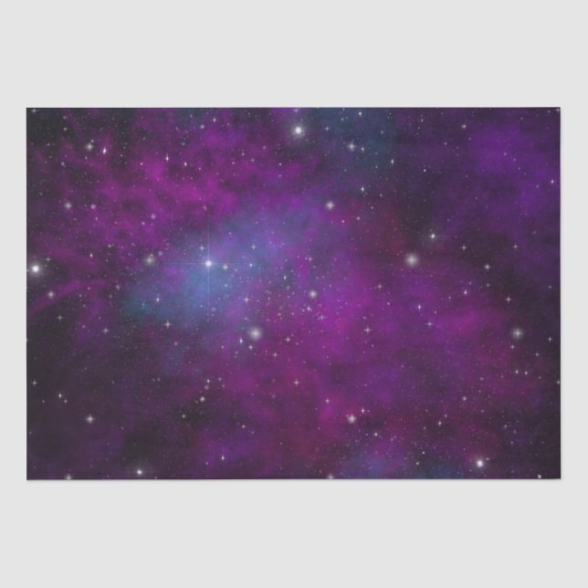 Papier Mousseline Étoiles scintillantes sur fond spatial violet fonc (Recto)