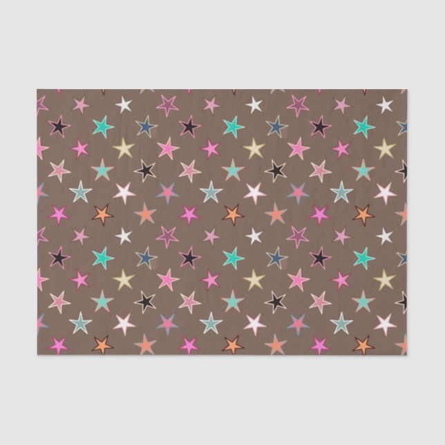 Papier Mousseline Etoiles Twinkings, Taupe Tan & multi Pastels (Recto)