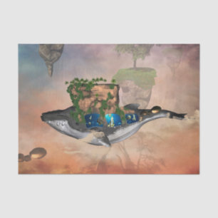 Papier Mousseline Etonnant baleine imaginaire avec papillon et roche