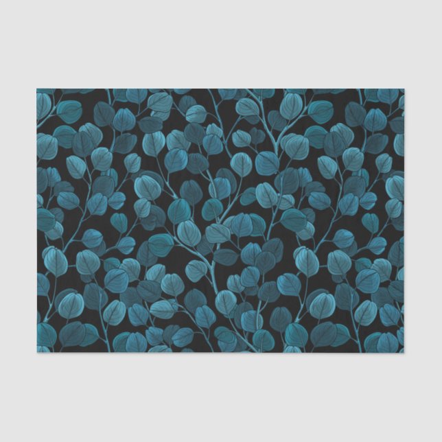 Papier Mousseline Eucalyptus en bleu (Recto)