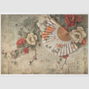Papier Mousseline Éventail oriental vintage et art floral