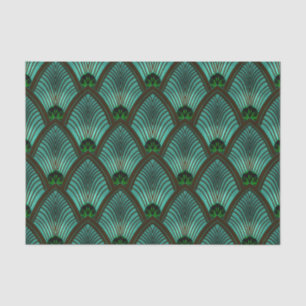 Papier Mousseline Éventail Rayonnant Art Déco en Vert Métallique