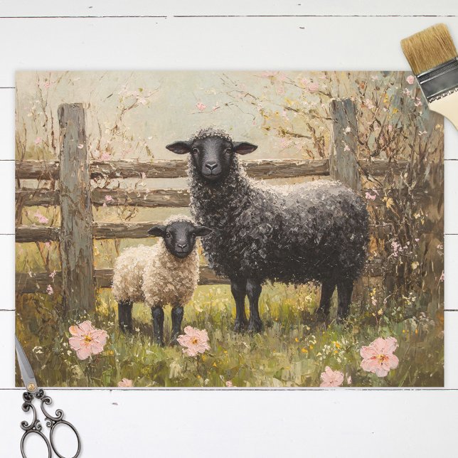 Papier Mousseline Ewe et agneau Printemps Mouton Art Découpage (Créateur téléchargé)