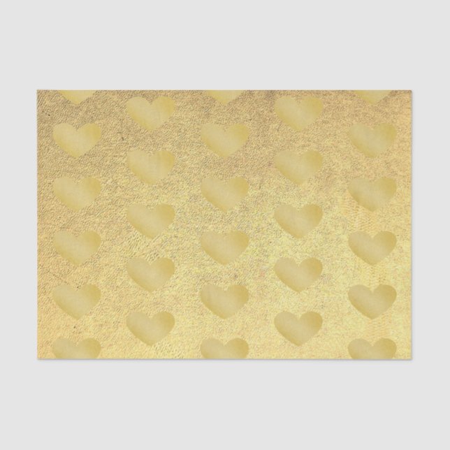 Papier Mousseline Faint Golden Hearts on Darker Gold Background (Recto)