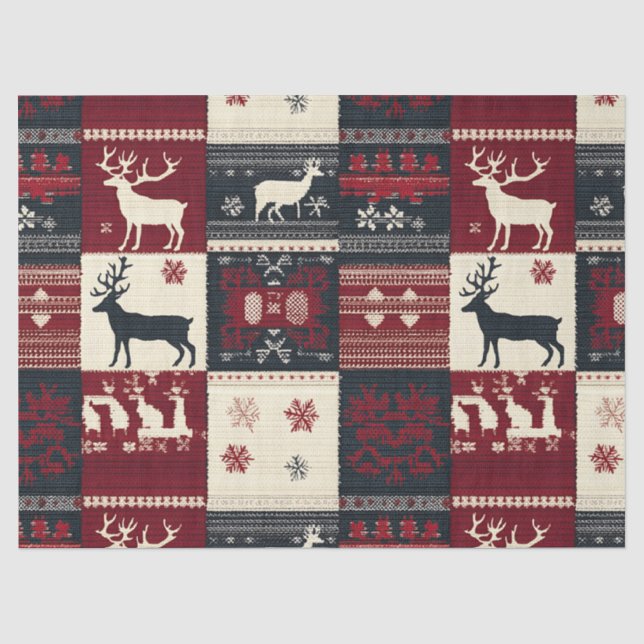 Papier Mousseline Fair Isle Patchwork | Renard rustique (Recto)