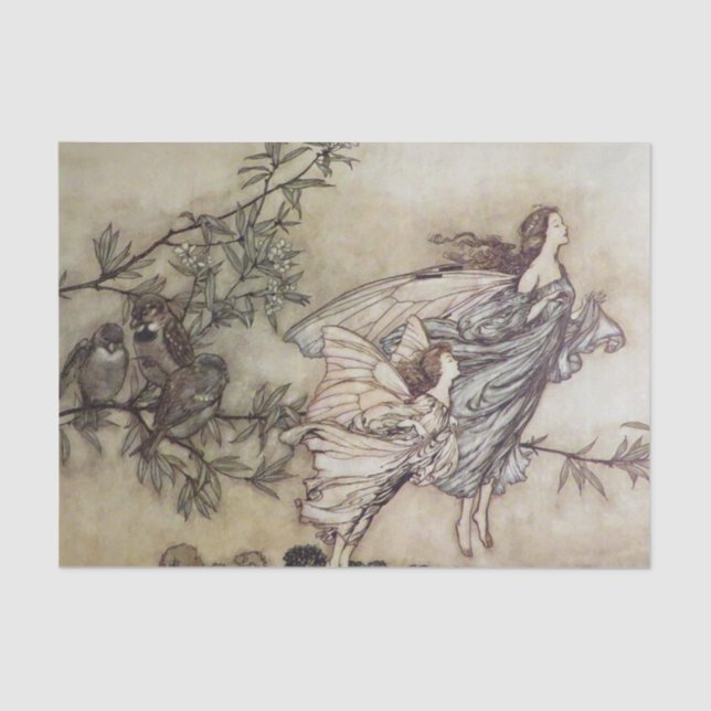 Papier Mousseline "Fairies Tiff with the Birds" par Arthur Rackham (Recto)
