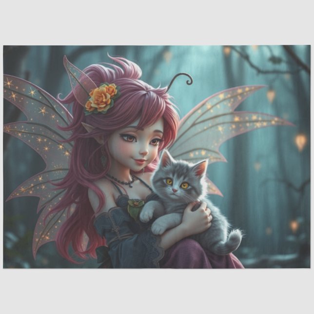 Papier Mousseline Fairy and her Cat, (Recto)