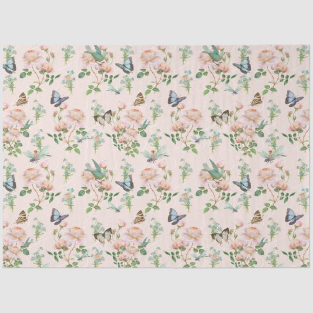Papier Mousseline Fairy Tea Party Rose Floral Papillon bébé Nursery (Recto)