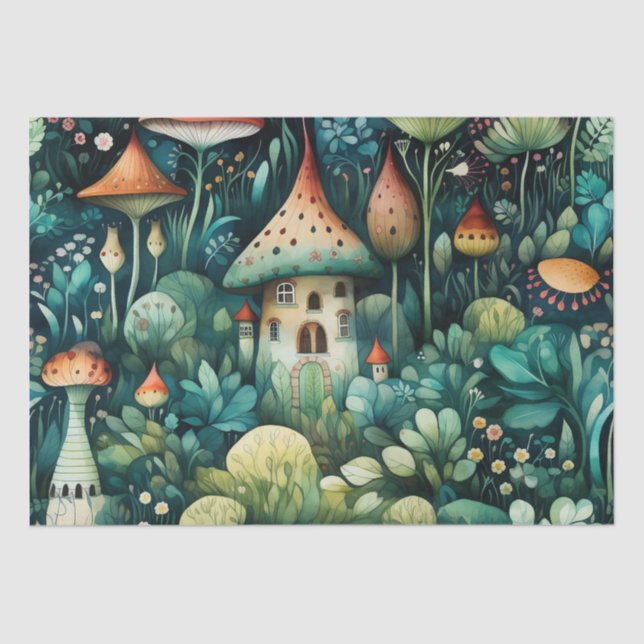 Papier Mousseline Fairytale en Fairyland Maison de champignons Green (Recto)