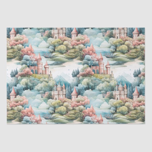 Papier Mousseline Fairytale in Fairyland Châteaux Pastel Pink Blue (Recto)