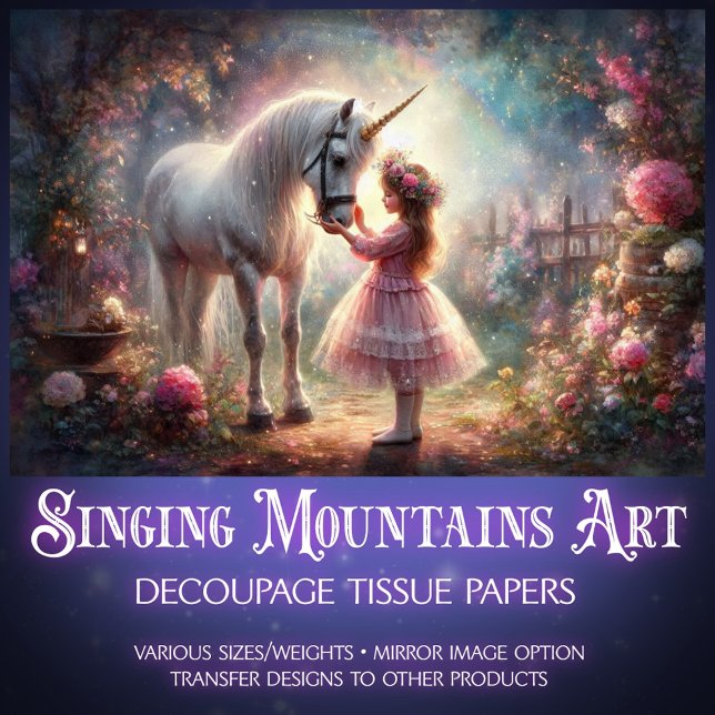 Papier Mousseline Fairytale Secret Garden Unicorn Girl Decoupage  (Créateur téléchargé)