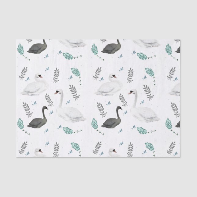 Papier Mousseline Fairytale Swan Illustration Folk Botanical (Recto)