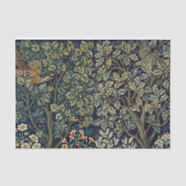 Papier Mousseline Faisan d'arbre boisé William Morris (Recto)