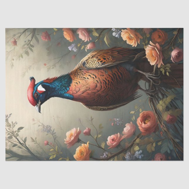 Papier Mousseline Faisan Floral  (Recto)