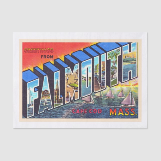 Papier Mousseline Falmouth Cape Cod Massachusetts Carte postale Vint (Recto)