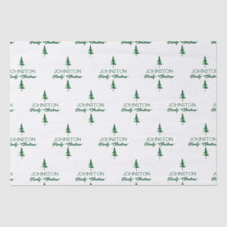 Papier Mousseline Famille Noël Vert Aquarelle Pine Tree