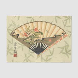 Papier Mousseline Fan de geisha avec le feuille et l'impression