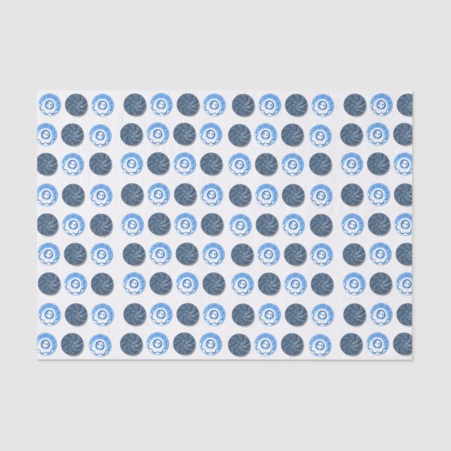 Papier Mousseline Fancy Blue Buttons White  (Recto)