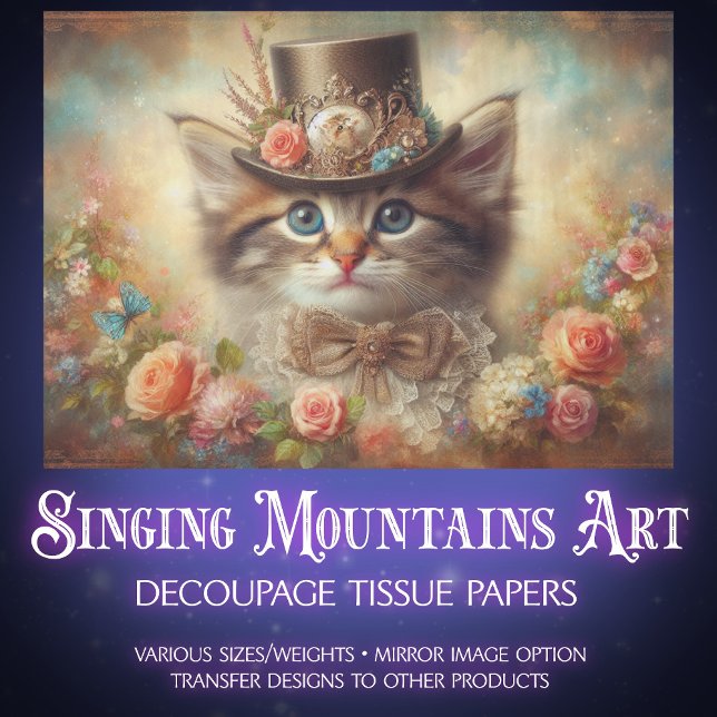 Papier Mousseline Fancy Elegant Feline Floral Decoupage  (Créateur téléchargé)