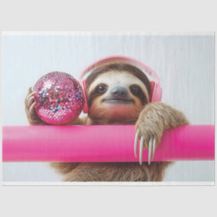Papier Mousseline Fanky Sloth avec casque rose et boule disco