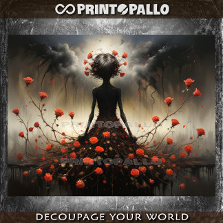 Papier Mousseline Fantaisie Dame de roses sombres