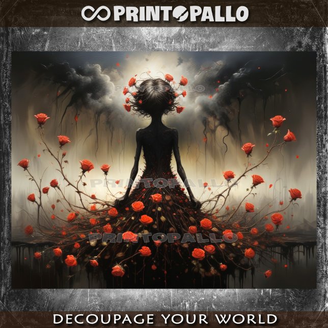 Papier Mousseline Fantaisie Dame de roses sombres (Créateur téléchargé)