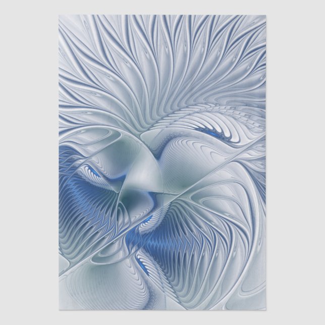 Papier Mousseline Fantaisie dynamique Abstrait Tons bleus Art fracta (Recto)
