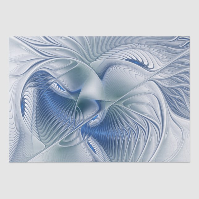 Papier Mousseline Fantaisie dynamique Abstrait Tons bleus Art fracta (Recto)
