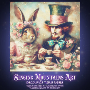 Papier Mousseline Fantaisie Fantastique Chapelier Fou Lapin Thé Deco