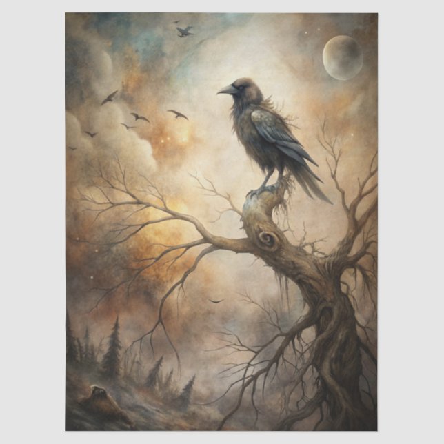 Papier Mousseline Fantastique gothique obsédant Corbeau & Lune (Recto)