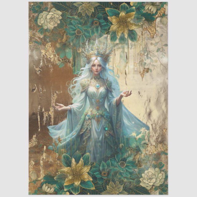 Papier Mousseline Fantasy Emerald Forest Queen Decoupage (Recto)