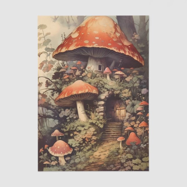 Papier Mousseline Fantasy Fairy Mushroom Home in the Forest (Recto)