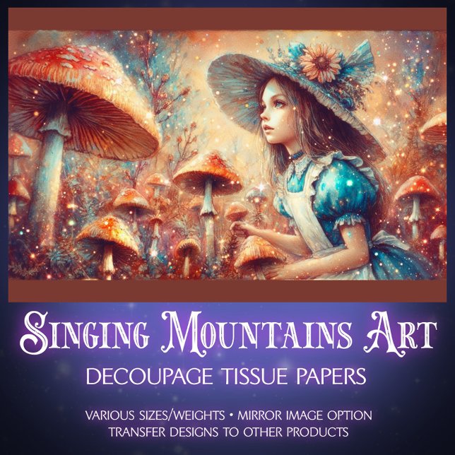 Papier Mousseline Fantasy Mushroom Garden with Alice Decoupage (Créateur téléchargé)