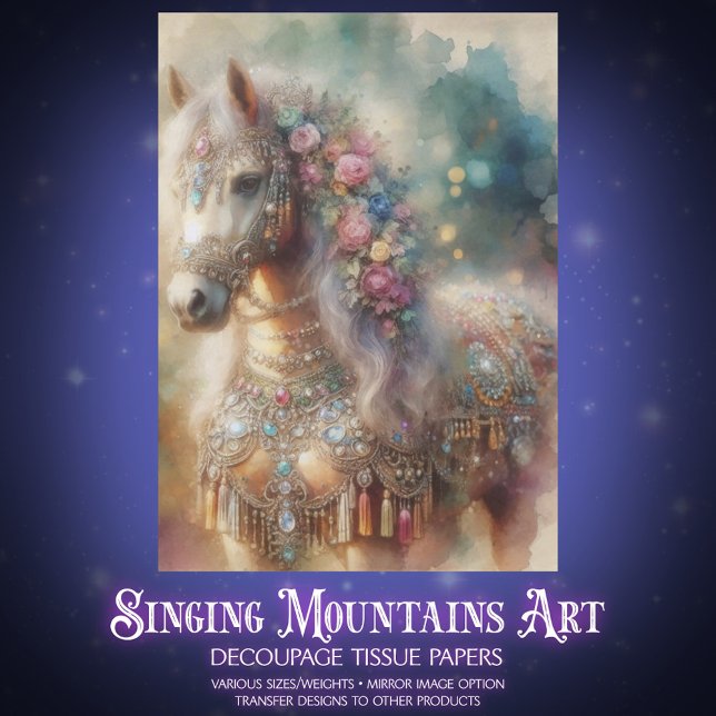 Papier Mousseline Fantasy Watercolor Horse With Flowers Decoupage (Créateur téléchargé)