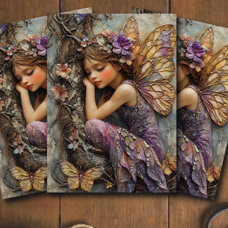 Papier Mousseline Fantasy Woodland Fairy with Butterflies Decoupage