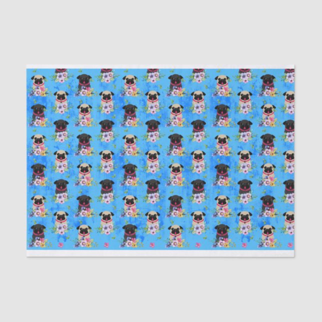 Papier Mousseline Faon et fleurs noires de carlins au printemps (Recto)