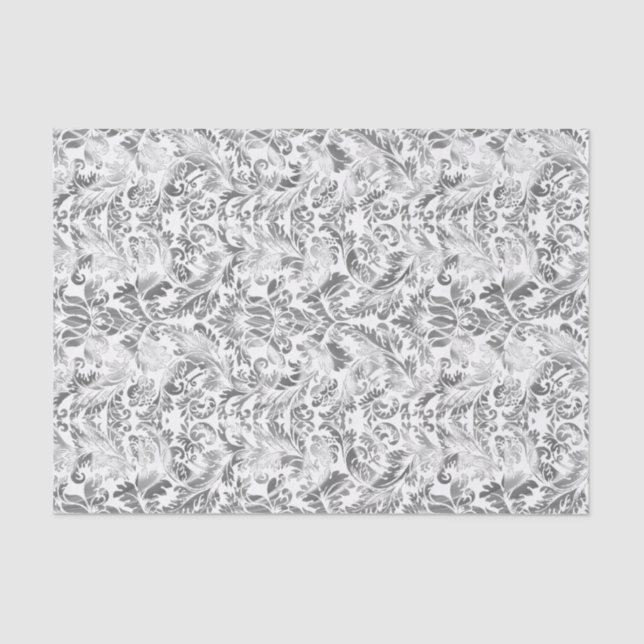 Papier Mousseline Faux Argent Floral Damques Arrière - plan blanc 4 (Recto)