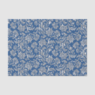 Papier Mousseline Faux Argent Floral Damques Arrière - plan bleu