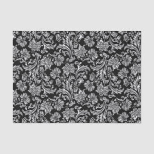 Papier Mousseline Faux Argent Floral Damques Arrière - plan noir 2