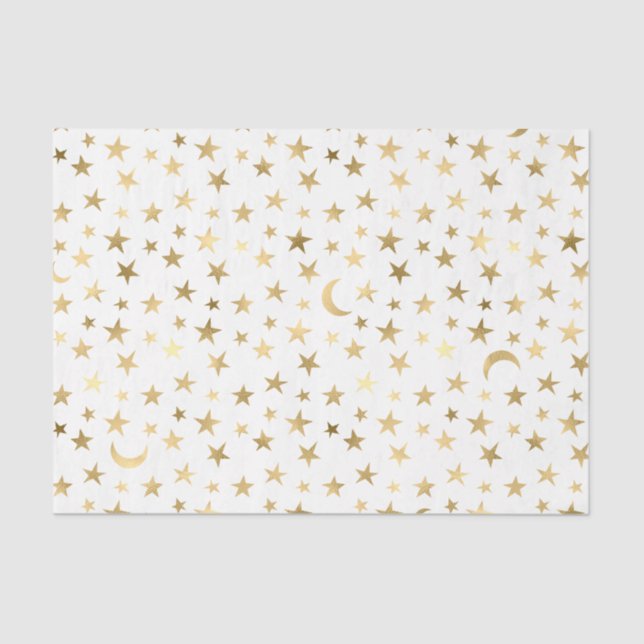 Papier Mousseline Faux Foil Gold Moon and Stars (Recto)