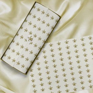 Papier Mousseline Faux Gold FleurDeLis en ivoire