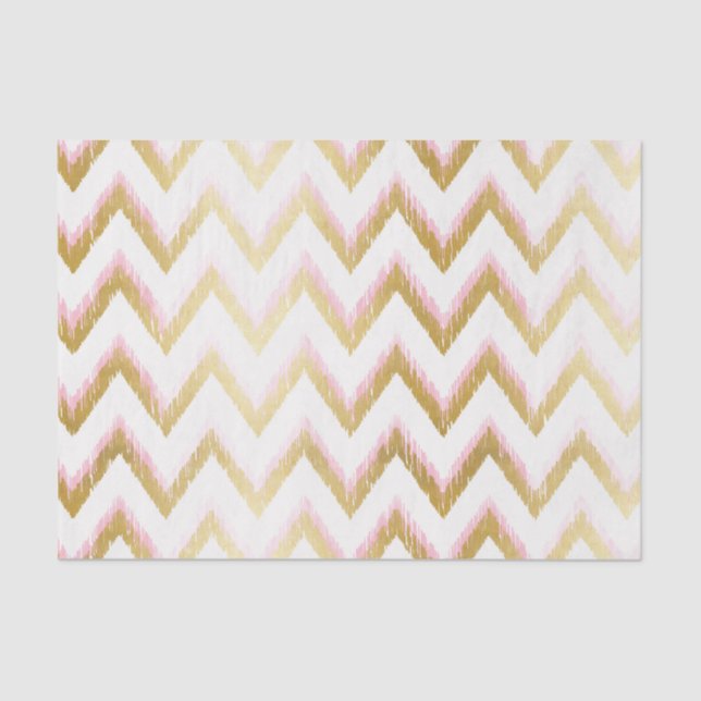 Papier Mousseline Faux Gold Foil et Pink Ikat Chevron Motif (Recto)
