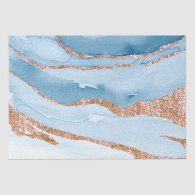 Papier Mousseline Faux Marbre Bleu Or Enveloppement, Découpage, Arti (Recto)