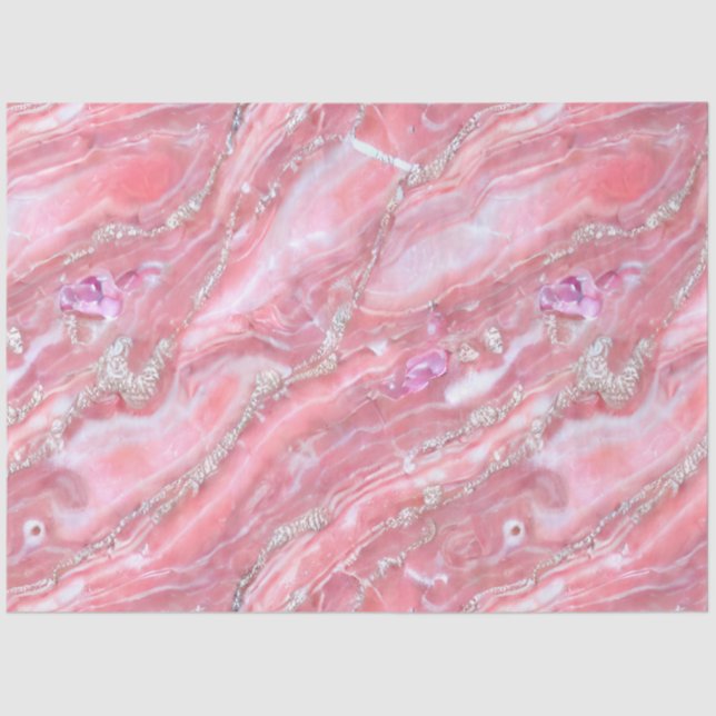 Papier Mousseline Faux Marbre Rose Texture Avec Parties scintillant  (Recto)