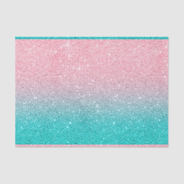 Papier Mousseline Faux parties scintillant turquoise et rose (Recto)
