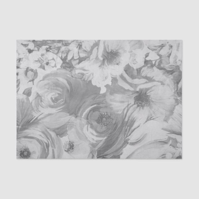 Papier Mousseline Faux peint Floral | Noir et blanc (Recto)