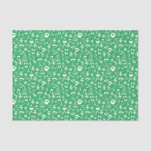 Papier Mousseline Favoris de Noël Vert Père Noël Elf Snowman Père No (Recto)